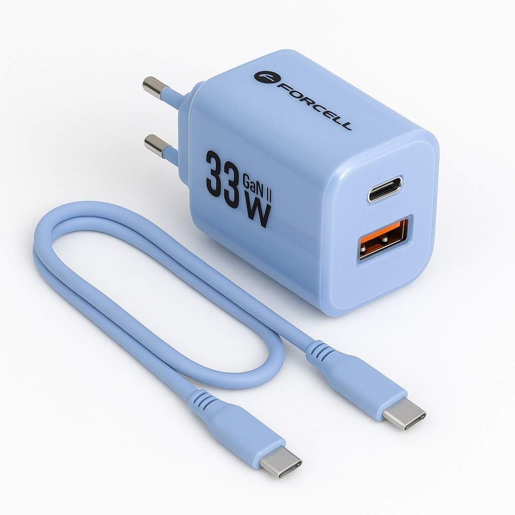 Szybka �adowarka 33W Forcell GaN III 2 porty USB-C USB-A z kablem niebieska Samsung Galaxy A52S 5G / 2