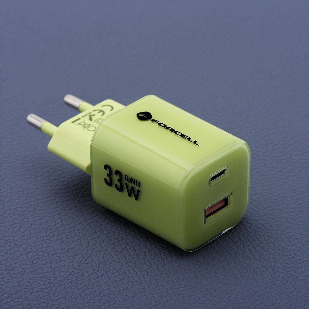 Szybka ładowarka 33W Forcell GaN III 2 porty USB-C USB-A z kablem zielona Samsung Galaxy A52S 5G / 4 Szybka ładowarka 33W Forcell GaN III 2 porty USB-C USB-A z kablem zielona Samsung Galaxy A52S 5G / 4