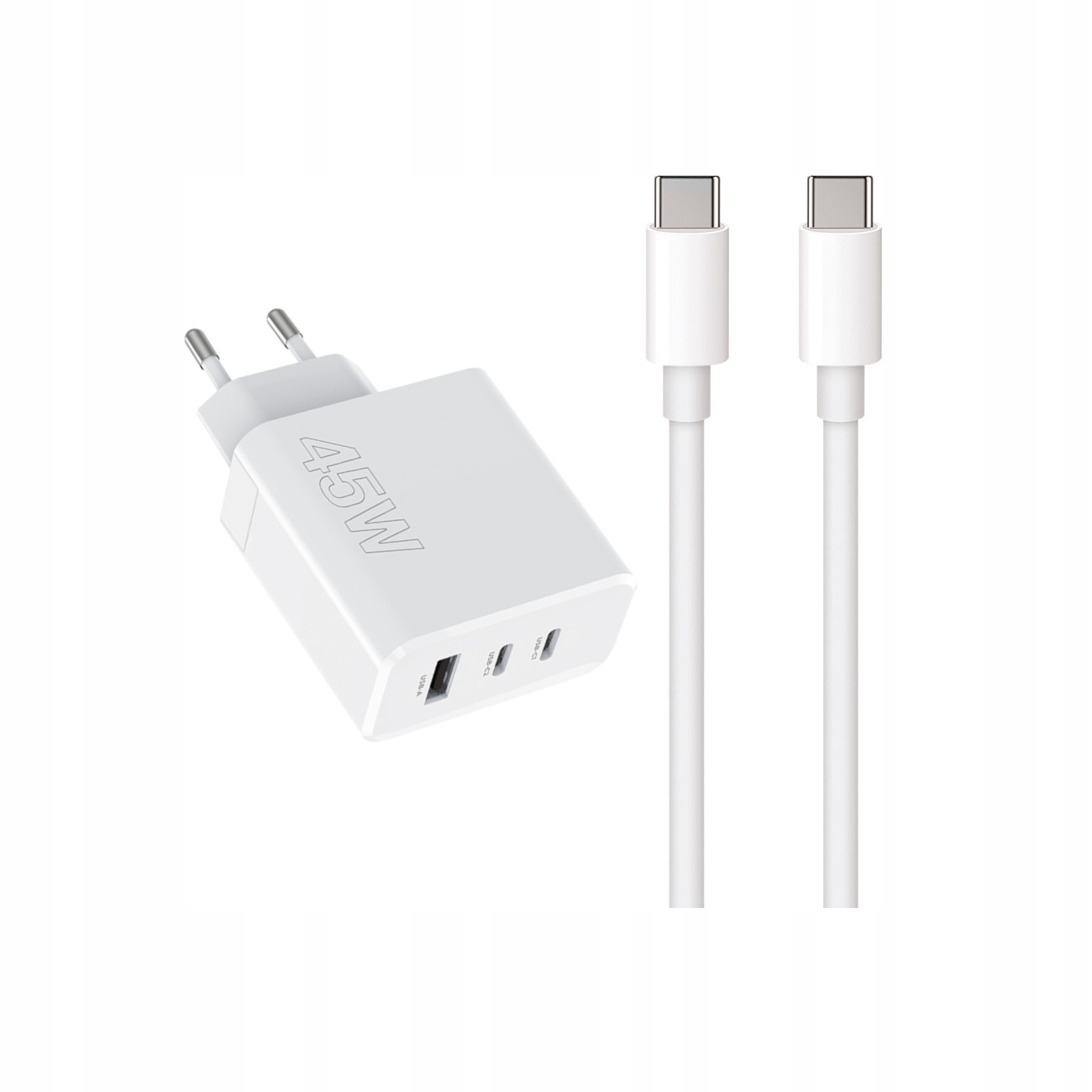 Szybka �adowarka 45W Maxlife 3 wej�cia USB-A i USB-C z d�ugim kablem 2m do telefonu bia�a Oppo Reno 13FS 5G