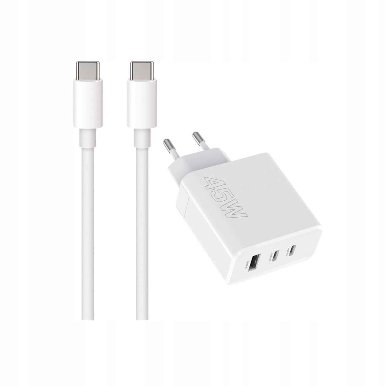 Szybka �adowarka 45W Maxlife 3 wej�cia USB-A i USB-C z d�ugim kablem 2m do telefonu bia�a Oppo Reno 13FS 5G / 2
