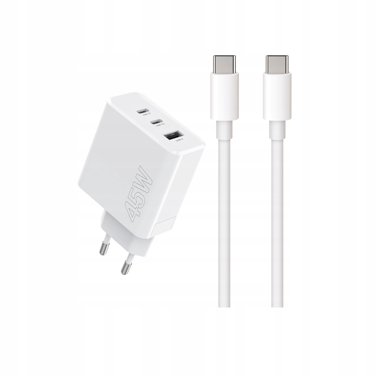 Szybka �adowarka 45W Maxlife 3 wej�cia USB-A i USB-C z kablem 1m do telefonu bia�a Oppo Reno 13FS 5G