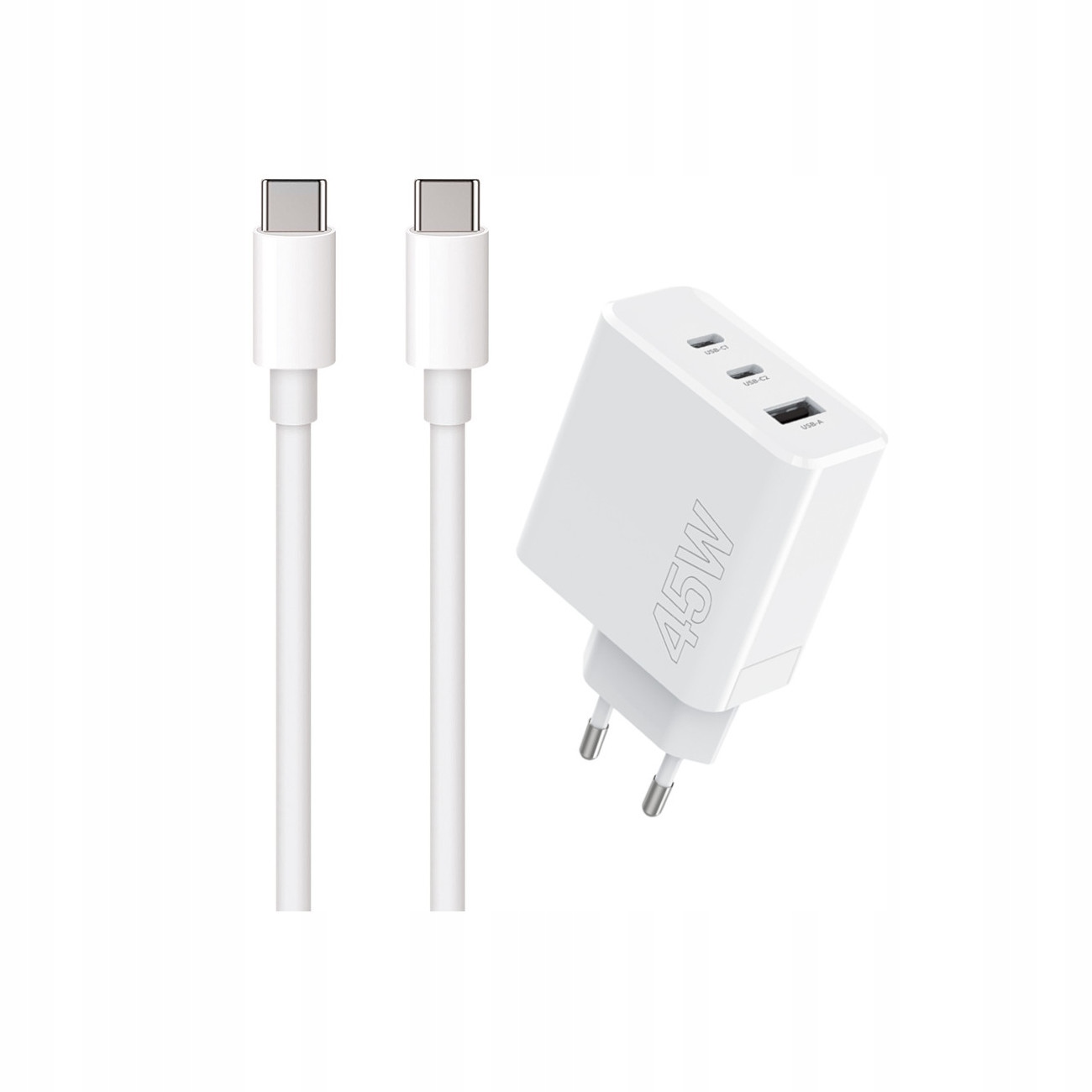 Szybka �adowarka 45W Maxlife 3 wej�cia USB-A i USB-C z kablem 1m do telefonu bia�a Oppo Reno 13FS 5G / 2