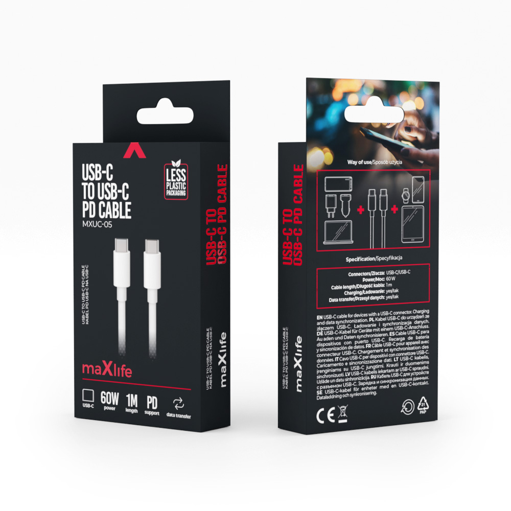 Szybka �adowarka 45W Maxlife 3 wej�cia USB-A i USB-C z kablem 1m do telefonu bia�a Oppo Reno 13FS 5G / 9