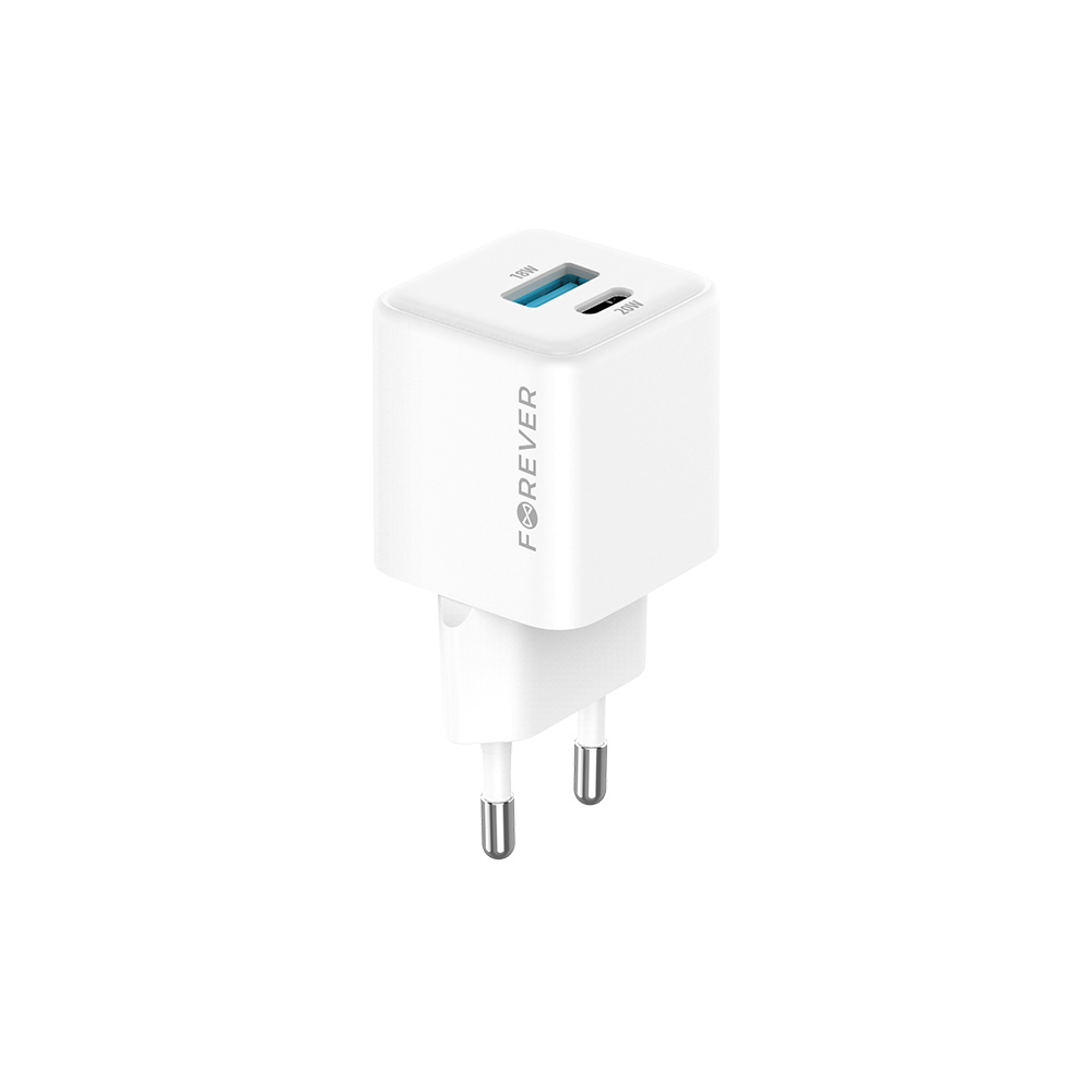 Szybka �adowarka GaN 20W PD QC Forever kostka z kablem 1m USB-C do telefonu 2 wej�cia bia�a Oppo Reno 13FS 5G / 4