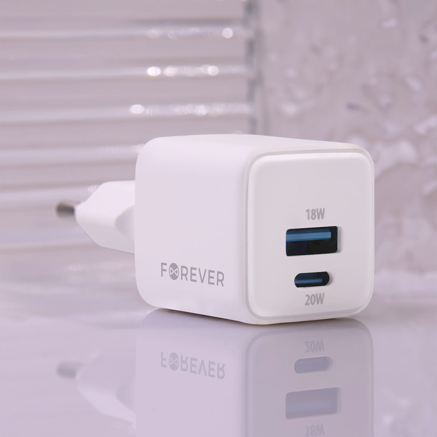Szybka �adowarka GaN 20W PD QC Forever kostka z kablem 1m USB-C do telefonu 2 wej�cia bia�a Oppo Reno 13FS 5G / 5