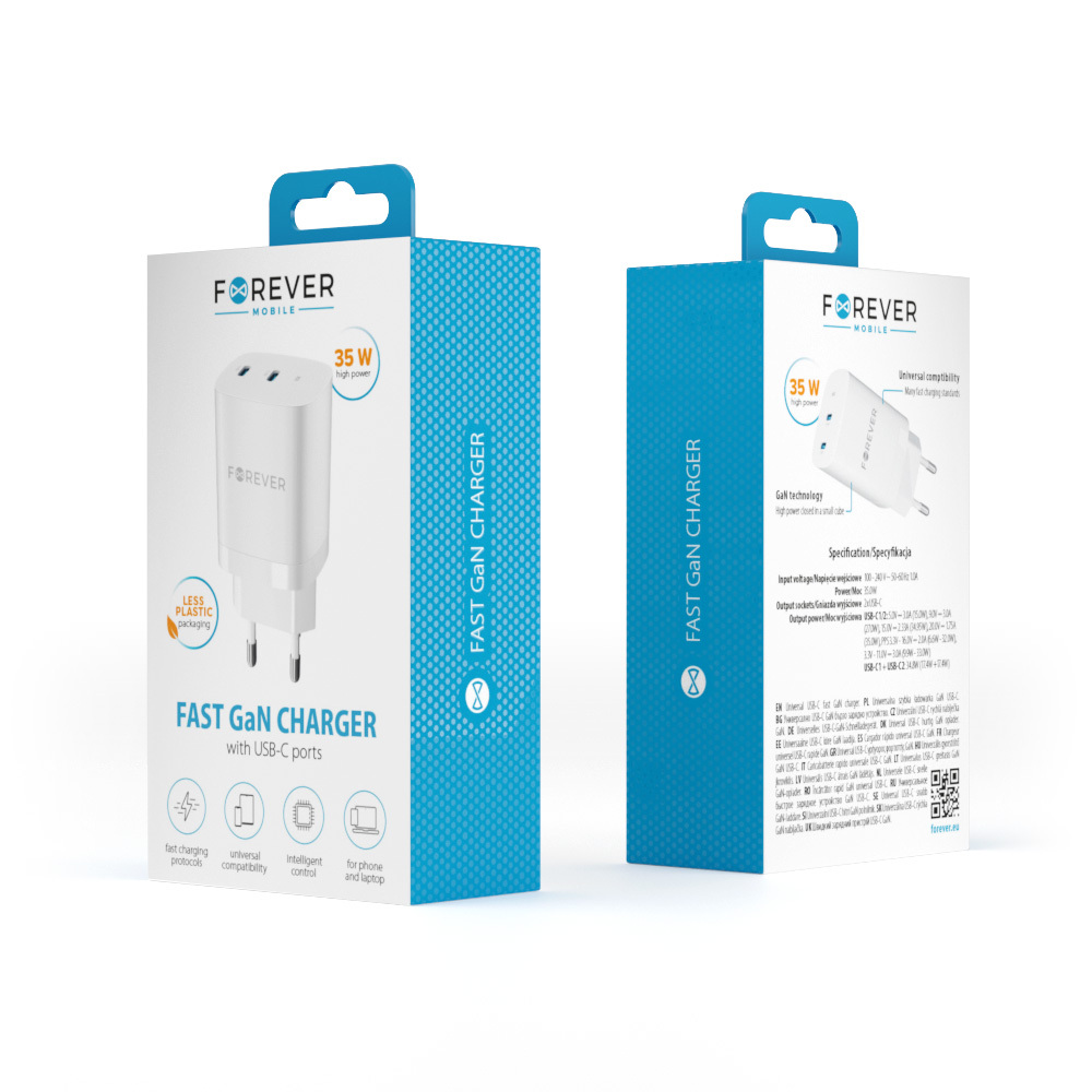 Szybka �adowarka sieciowa do telefonu Forever GaN 35W 2 porty wej�cia USB-C Oppo Reno 13FS 5G / 5