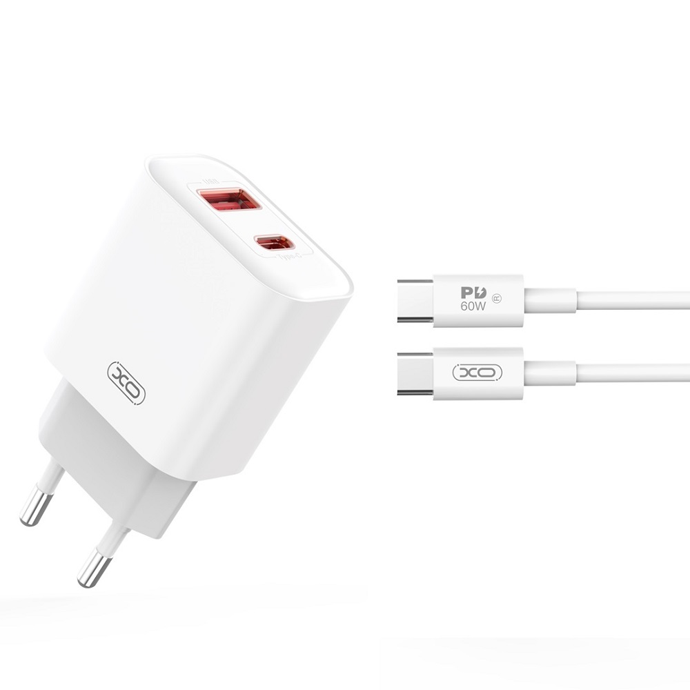 Szybka �adowarka XO 20W z kablem USB-C do telefonu dwa wej�cia bia�a Oppo Reno 13FS 5G