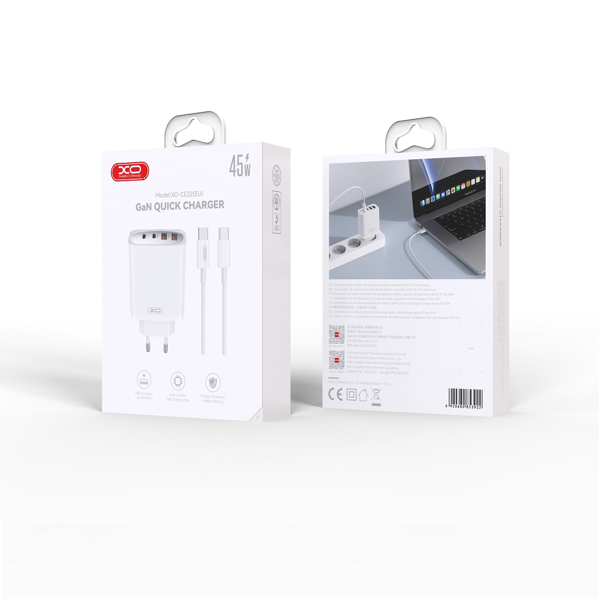 Szybka �adowarka XO 45W z kablem USB-C do telefonu 4 wej�cia bia�a Oppo Reno 13FS 5G / 3