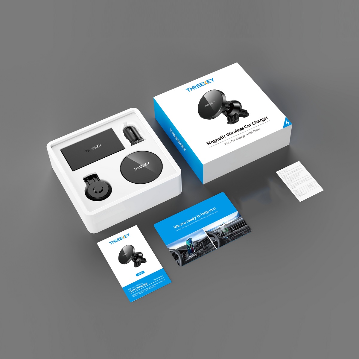 THREEKEY zestaw uchwyt samochodowy z indukcj� TK26 kabel i �adowarka czarny / 2