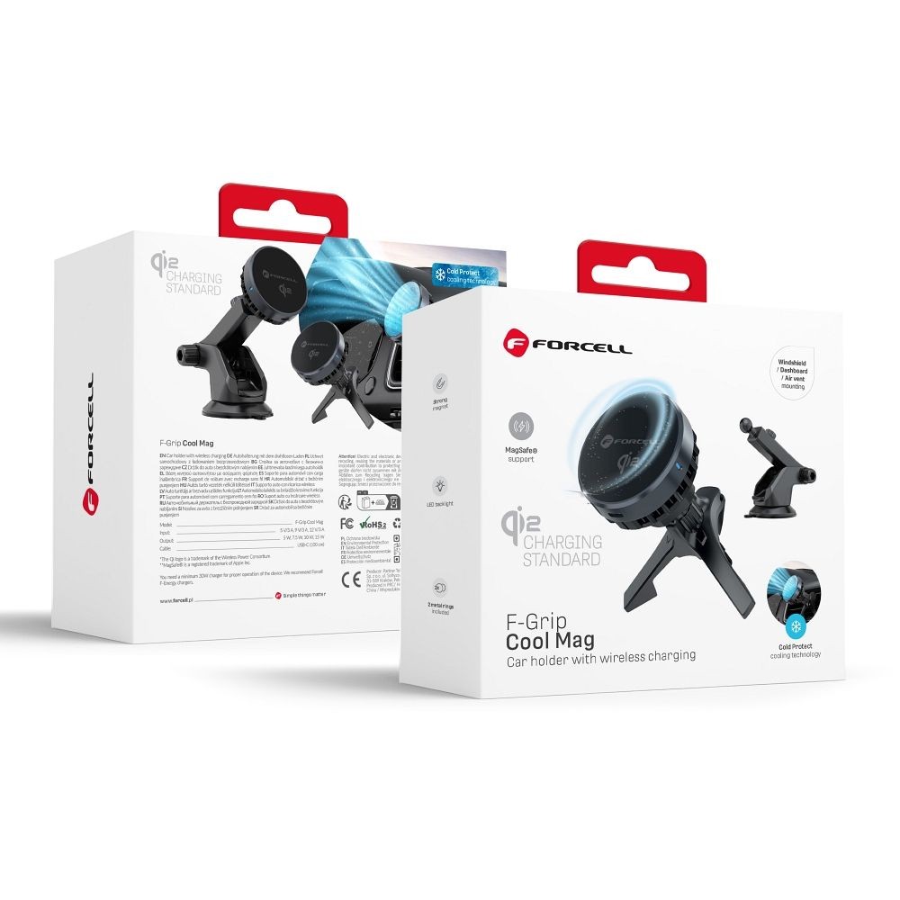 Uchwyt do auta Forcell F-Grip Cool Mag 15W Qi2 USB-C z ch�odzeniem czarny Samsung Galaxy F12 / 5