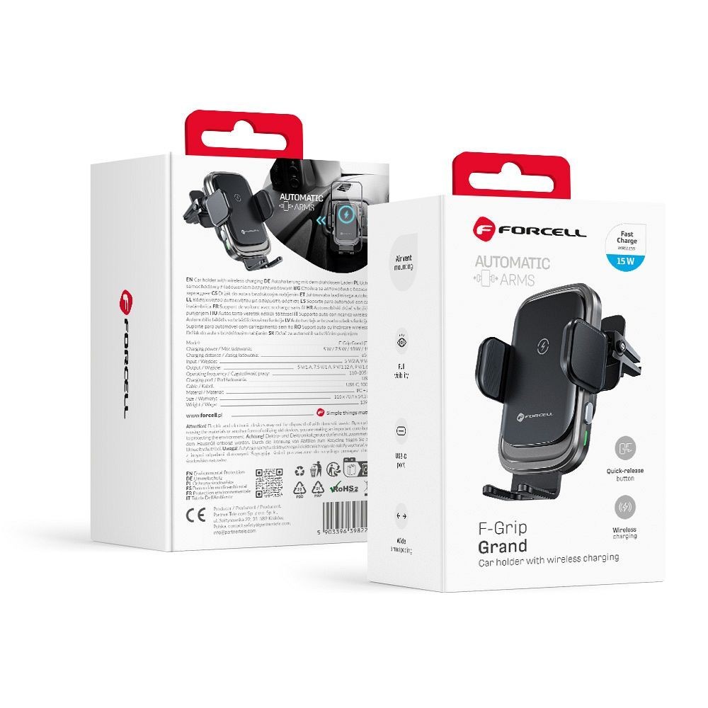 uchwyt samochodowy indukcyjny do kratki 15W Forcell F-GRIP Grand  srebrny / 2