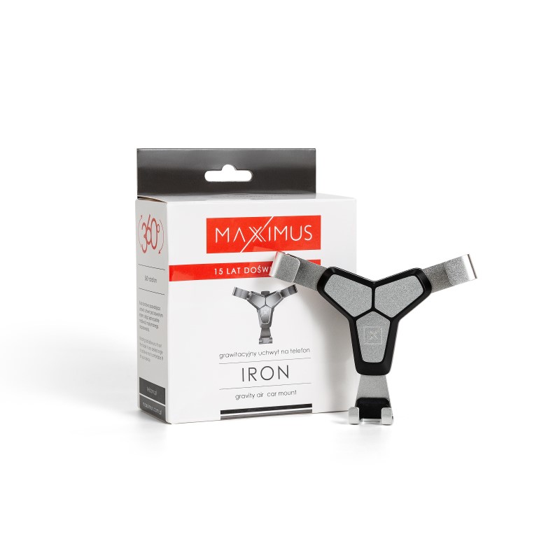UCHWYT SAMOCHODOWY MAXXIMUS IRON CZARNY/SREBRNY, GRAWITACYJNY / DO KRATKI / 2