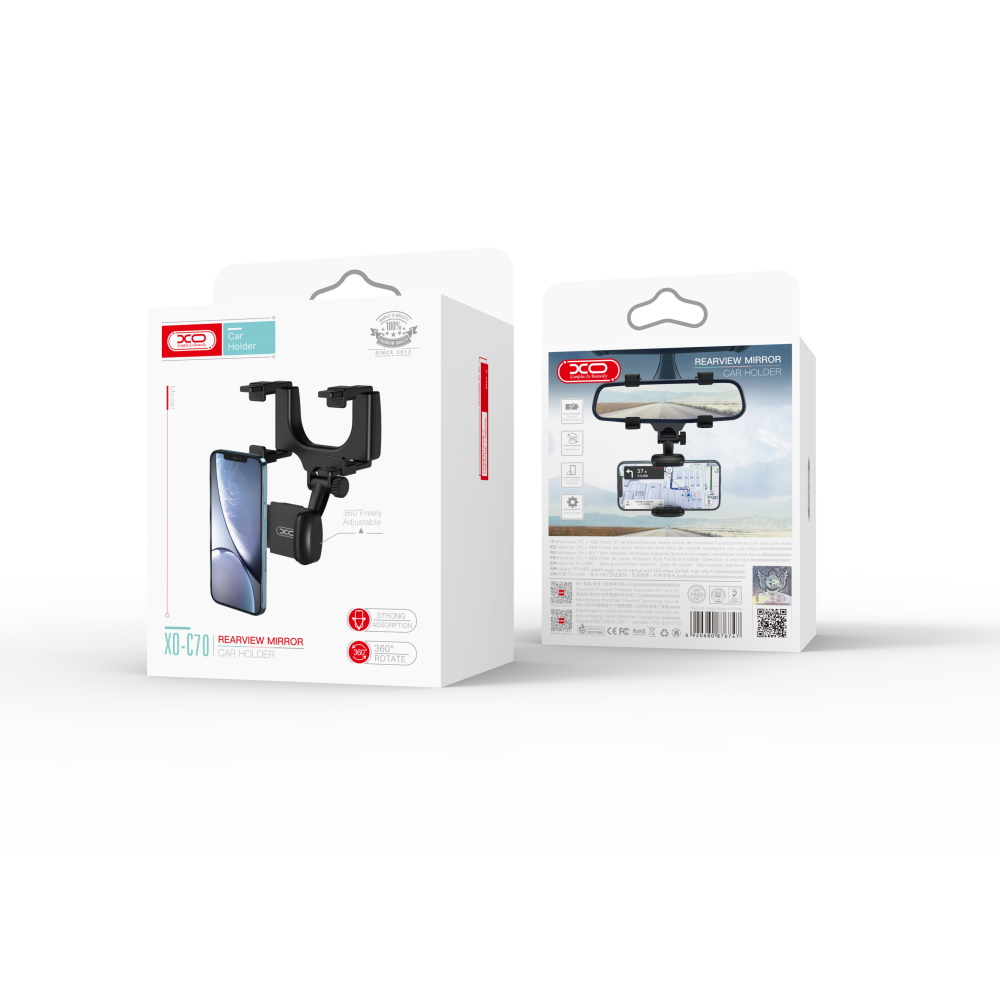 Uchwyt samochodowy na telefon do lusterka wstecznego XO C70 czarny Oppo Reno 13FS 5G / 5