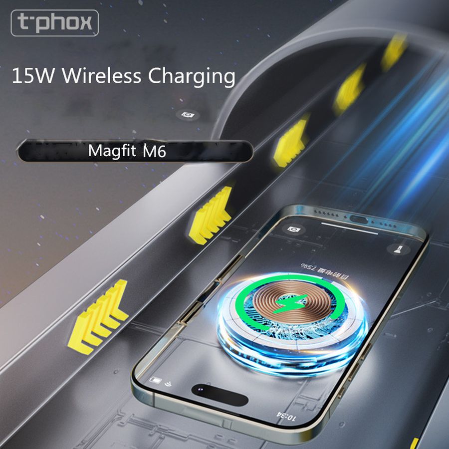 UCHWYT SAMOCHODOWY T-PHOX M6 MAGNETIC WIRELESS DO KRATKI BLACK / 3