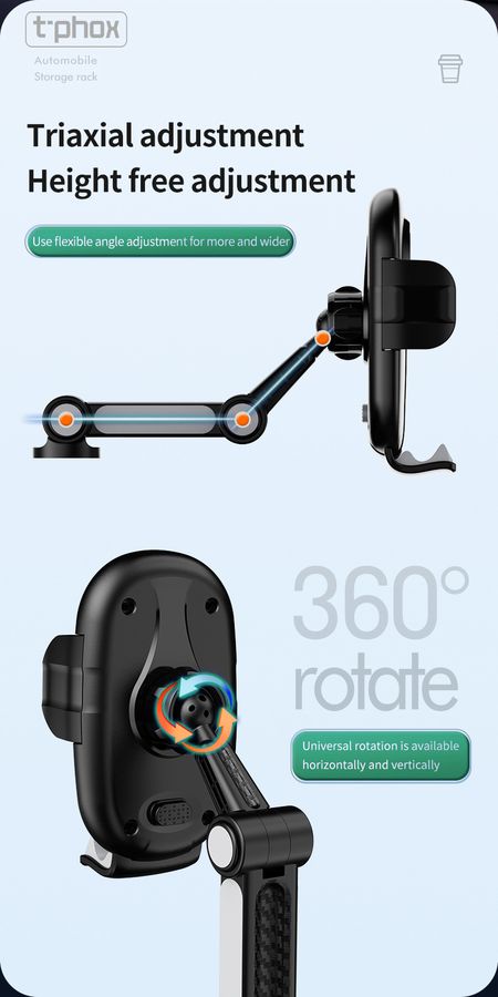 Uchwyt samochodowy T-PHOX TH-07 Z UCHWYTEM NA KUBEK CUP HOLDER BLACK / 3