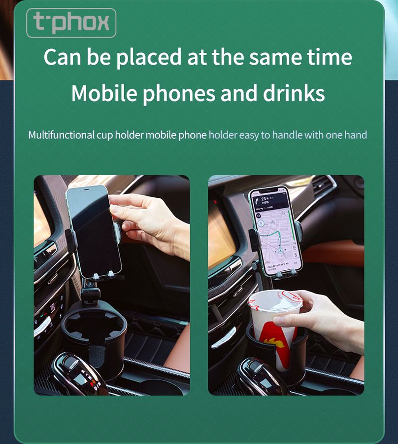 Uchwyt samochodowy T-PHOX TH-07 Z UCHWYTEM NA KUBEK CUP HOLDER BLACK / 4