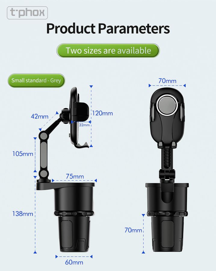 Uchwyt samochodowy T-PHOX TH-07 Z UCHWYTEM NA KUBEK CUP HOLDER BLACK / 6