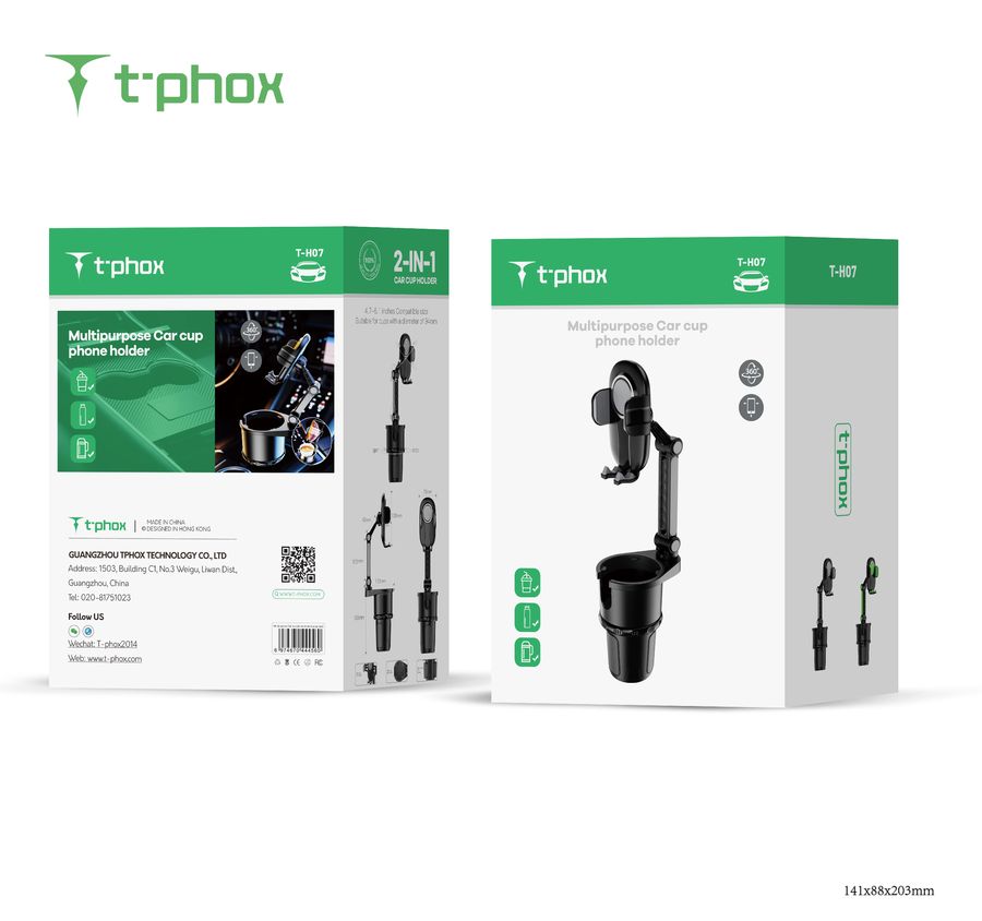 Uchwyt samochodowy T-PHOX TH-07 Z UCHWYTEM NA KUBEK CUP HOLDER BLACK / 7