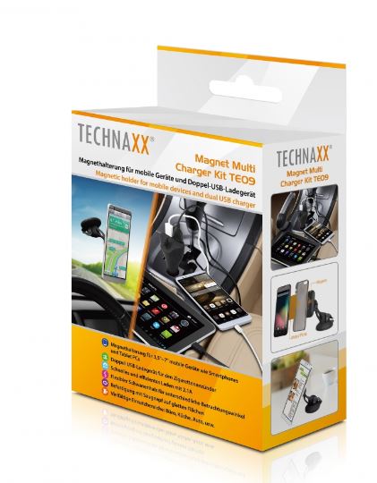 Uniwersalny uchwyt magnetyczny Technaxx TE09 + adowarka samochodowa 2X USB TTT / 7