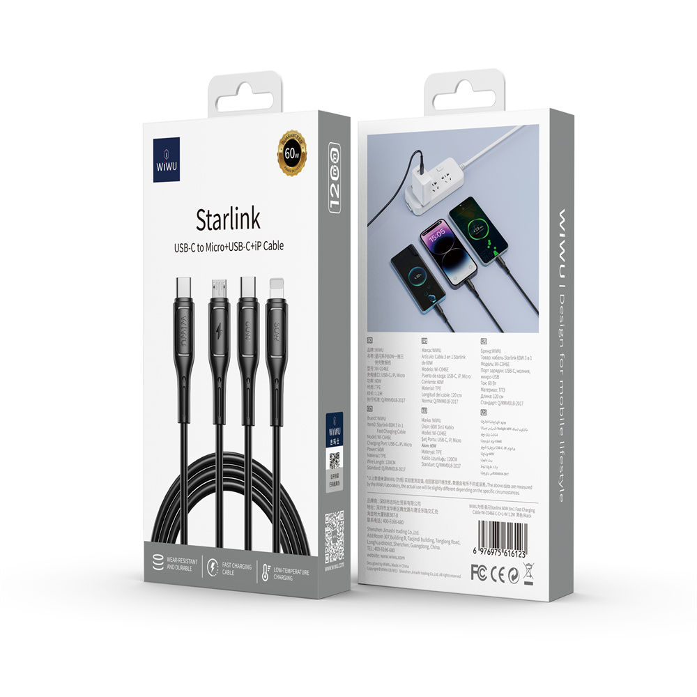 WIWU kabel Starlink Series 60W 3in1 Fast Charging cable Wi-C046E C-C+L+M czarny / 2