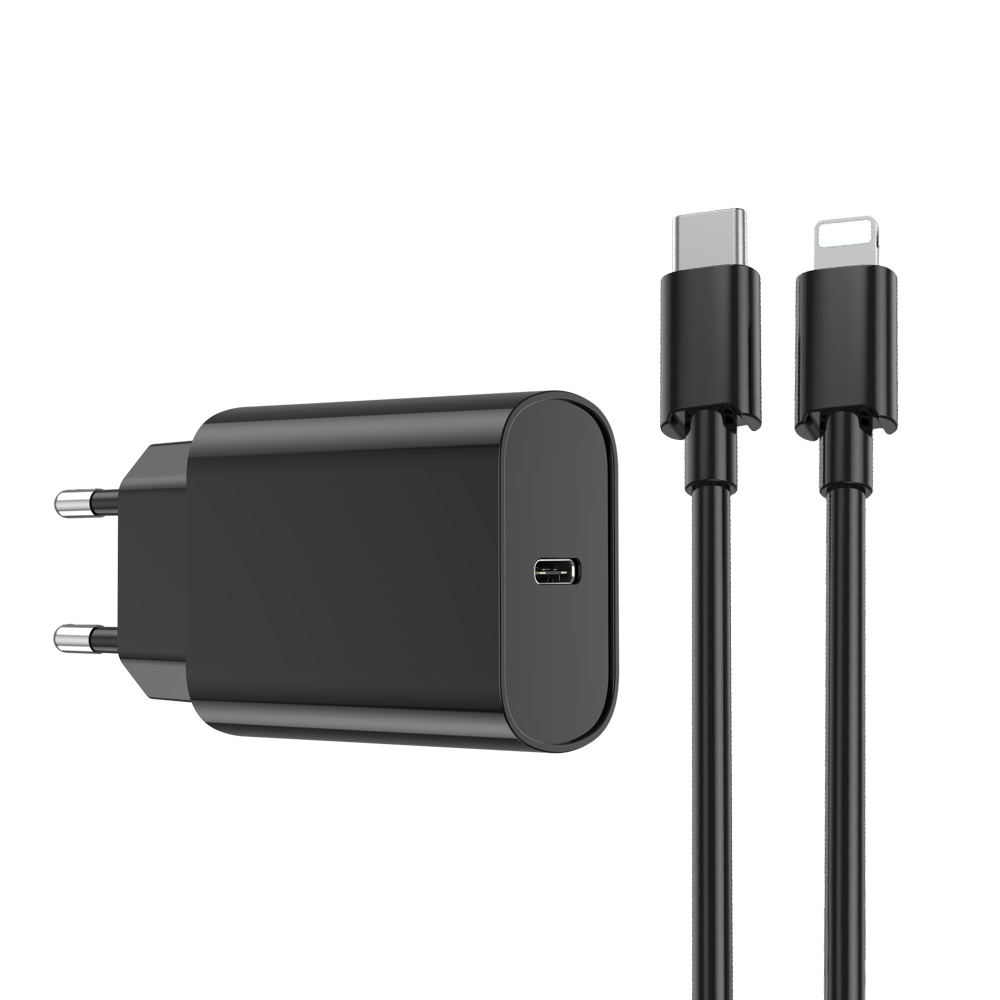 WIWU �adowarka sieciowa Wi-U001 PD 20W 1x USB-C czarna + kabel USB-C - Lightning