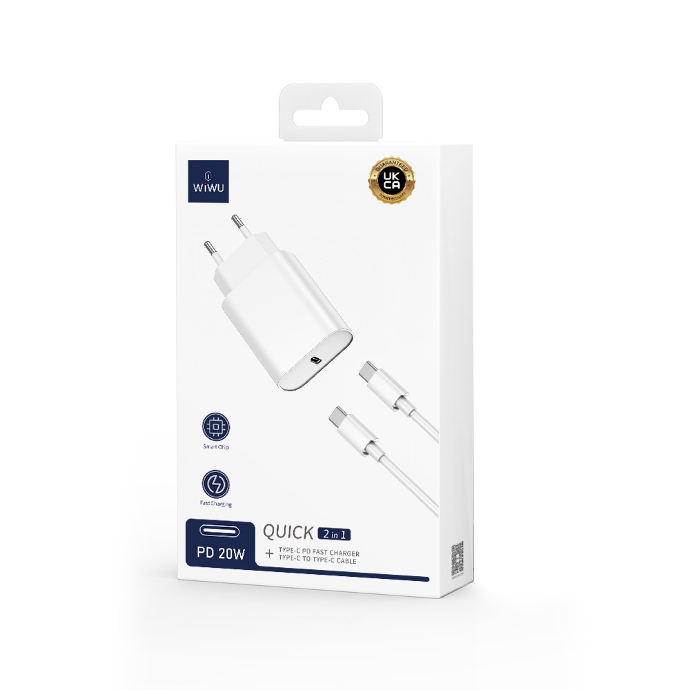 WIWU �adowarka sieciowa Wi-U001 PD 20W 1x USB-C czarna + kabel USB-C - USB-C / 4