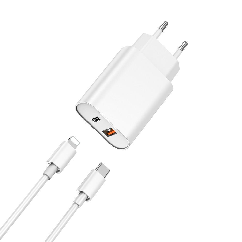 WIWU �adowarka sieciowa Wi-U002 PD + QC 20W 1x USB 1x USB-C bia�a + kabel USB-C - Lightning / 2