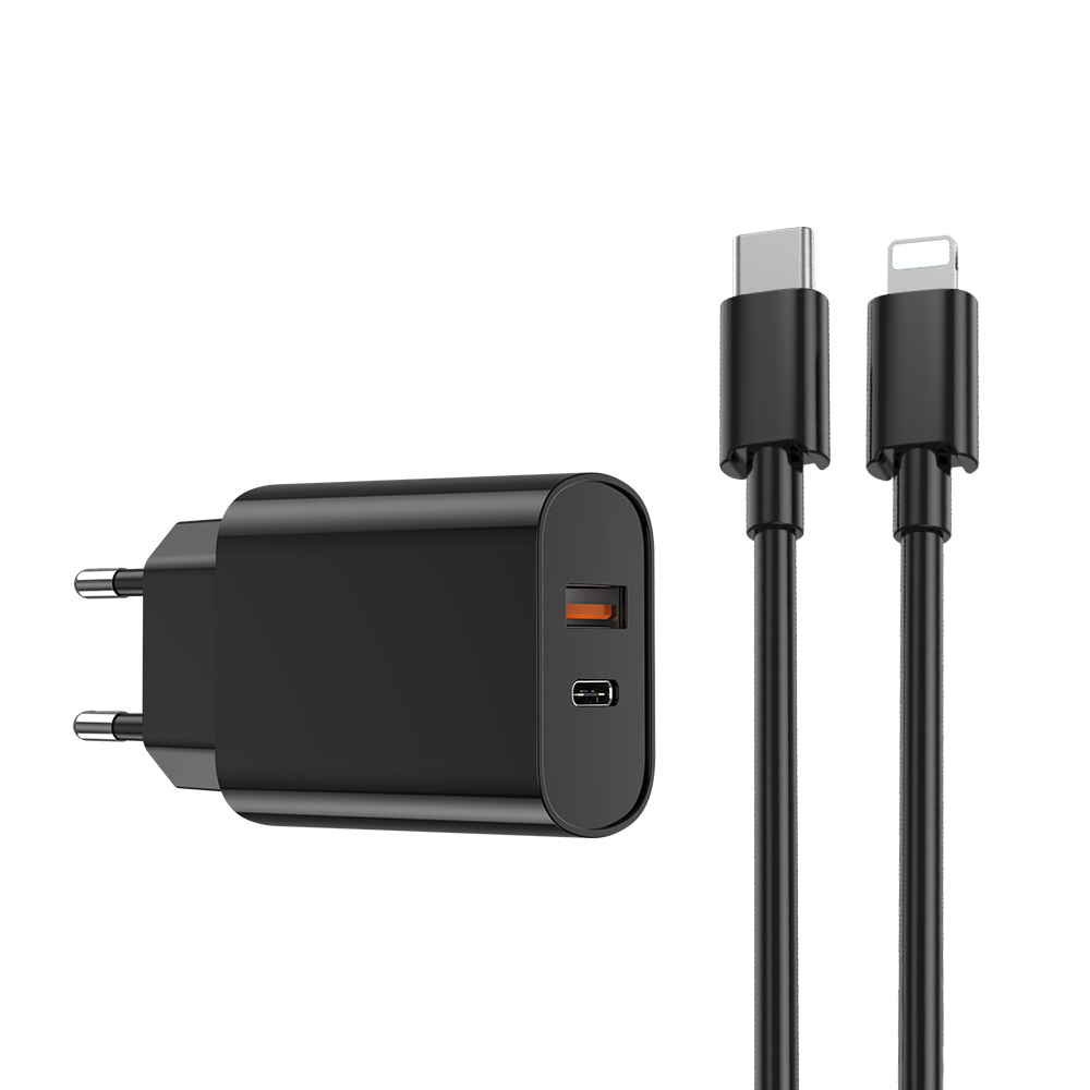 WIWU �adowarka sieciowa Wi-U002 PD + QC 20W 1x USB 1x USB-C czarna + kabel USB-C - Lightning