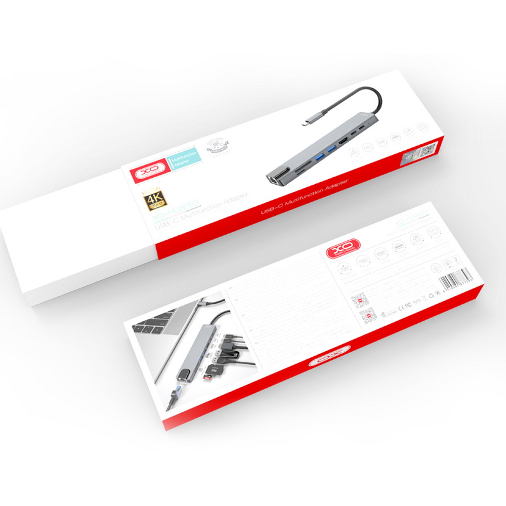 XO adapter HUB HUB003 8w1 srebrny / 5