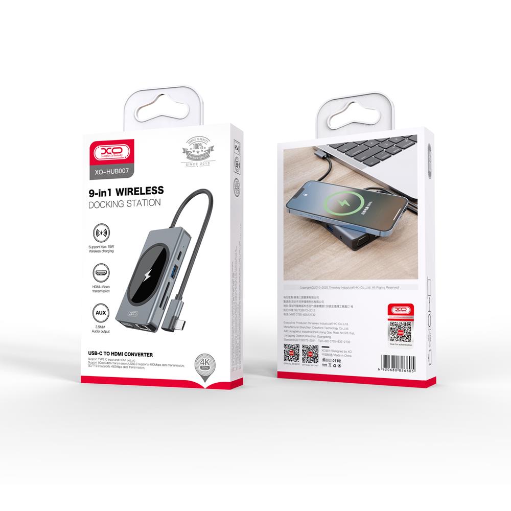 XO adapter HUB HUB007 9w1 z �adowark� indukcyjn� szary / 4