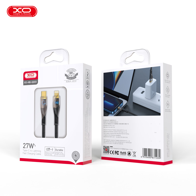XO Clear kabel NB-Q223A USB-C - Lightning 1,0 m 27W czarny / 4
