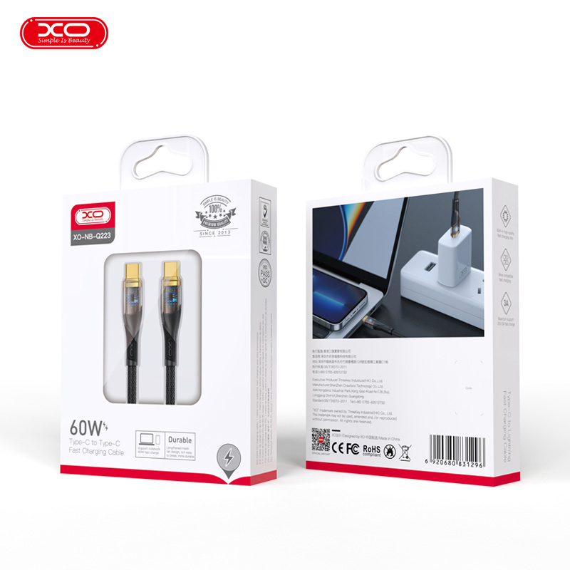 XO Clear kabel NB-Q223B USB-C - USB-C 1,0 m 60W czarny / 2