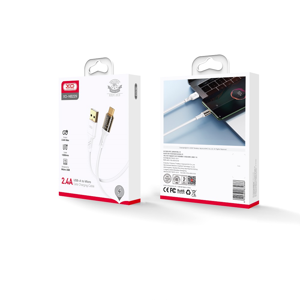 XO Clear kabel NB229 USB - microUSB 1,0 m 2,4A bia�y / 2