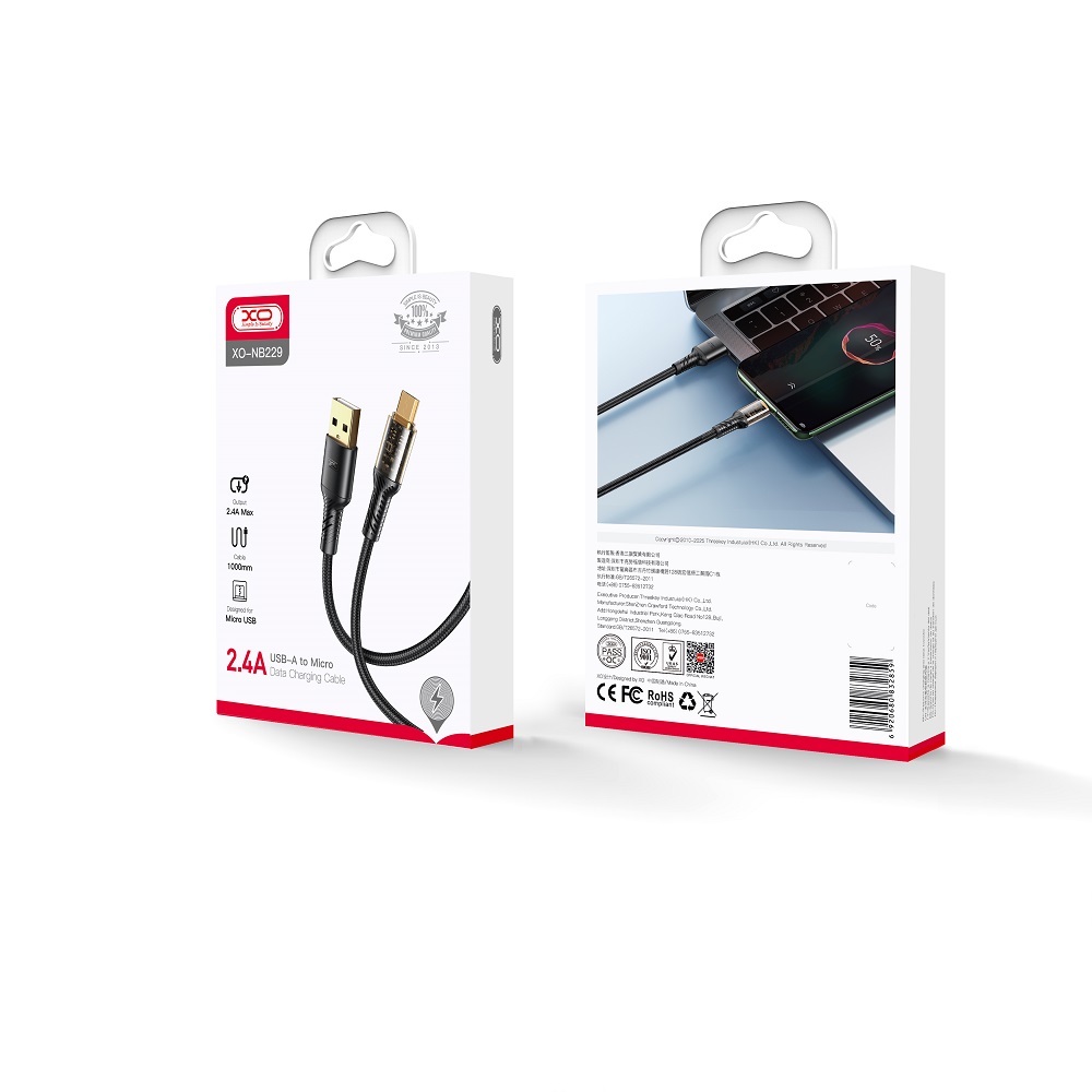 XO Clear kabel NB229 USB - microUSB 1,0 m 2,4A czarny / 2