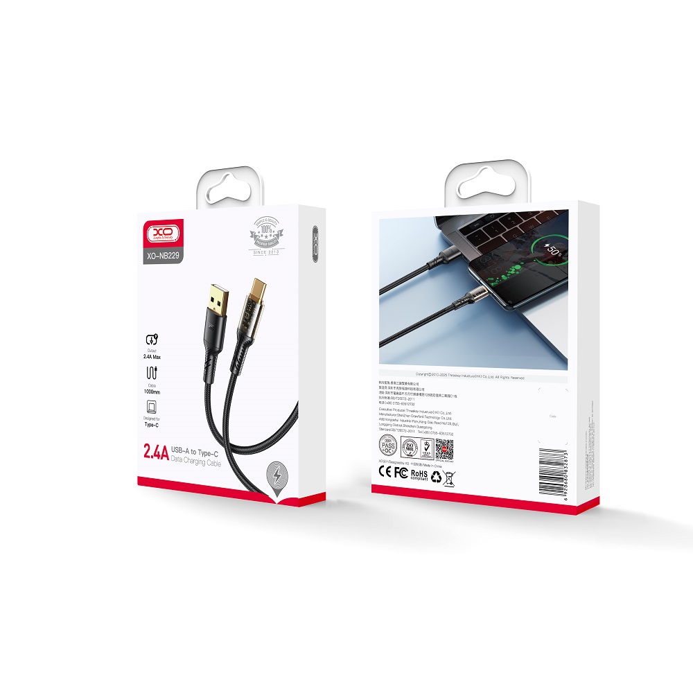 XO Clear kabel NB229 USB - USB-C 1,0 m 2,4A czarny / 2