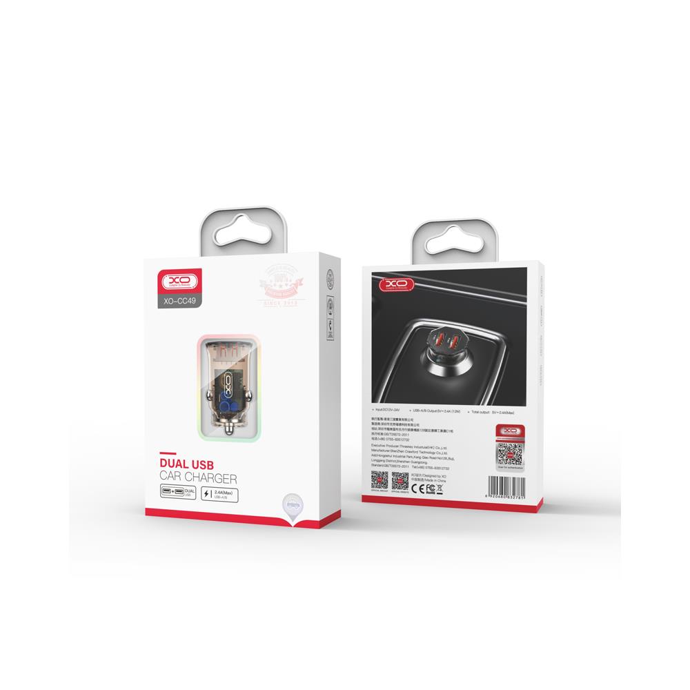 XO Clear �adowarka samochodowa CC49 2x USB 2,4A dymiona / 2
