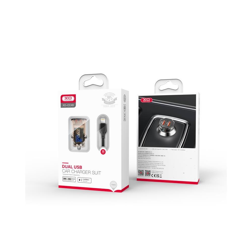 XO Clear �adowarka samochodowa CC49 2x USB 2,4A dymiona + kabel microUSB / 2
