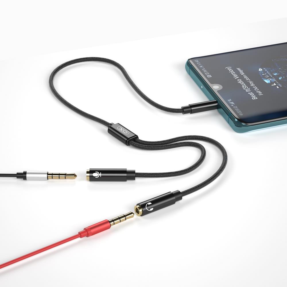 XO kabel audio 2w1 NB-R197 jack 3,5mm - zcze jack 3,5mm / mikrofon 0,23 m czarny / 4