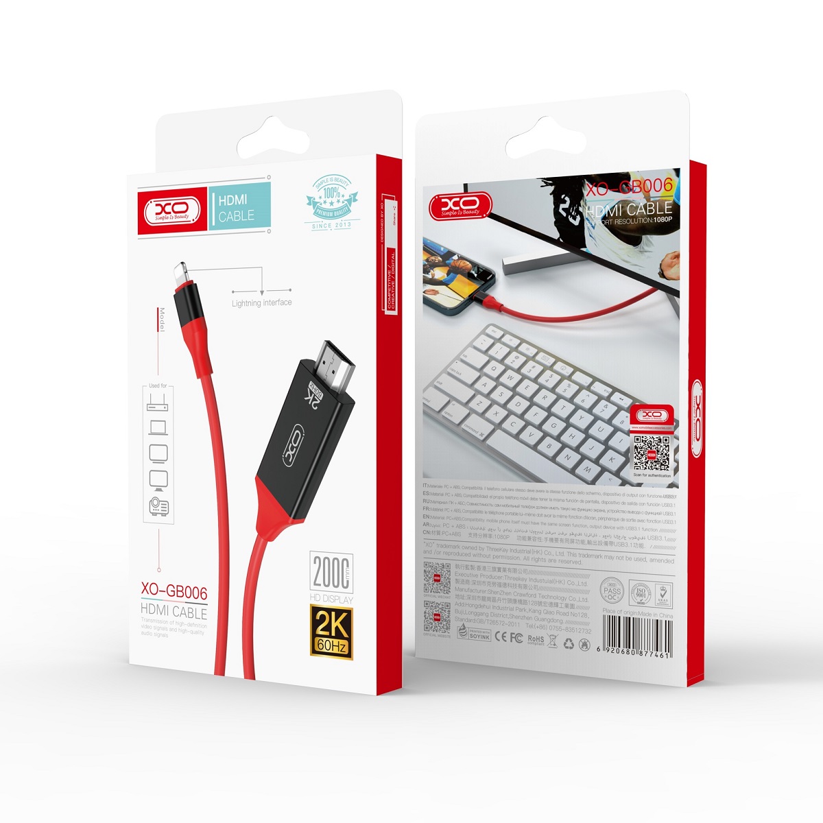 XO kabel HDMI - Lightning GB006 2m 2K 60Hz czarny / 4