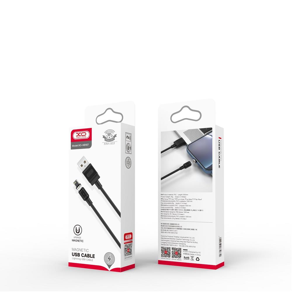 XO kabel magnetyczny NB187 USB - Lightning 1,0 m 2,1A czarny / 2