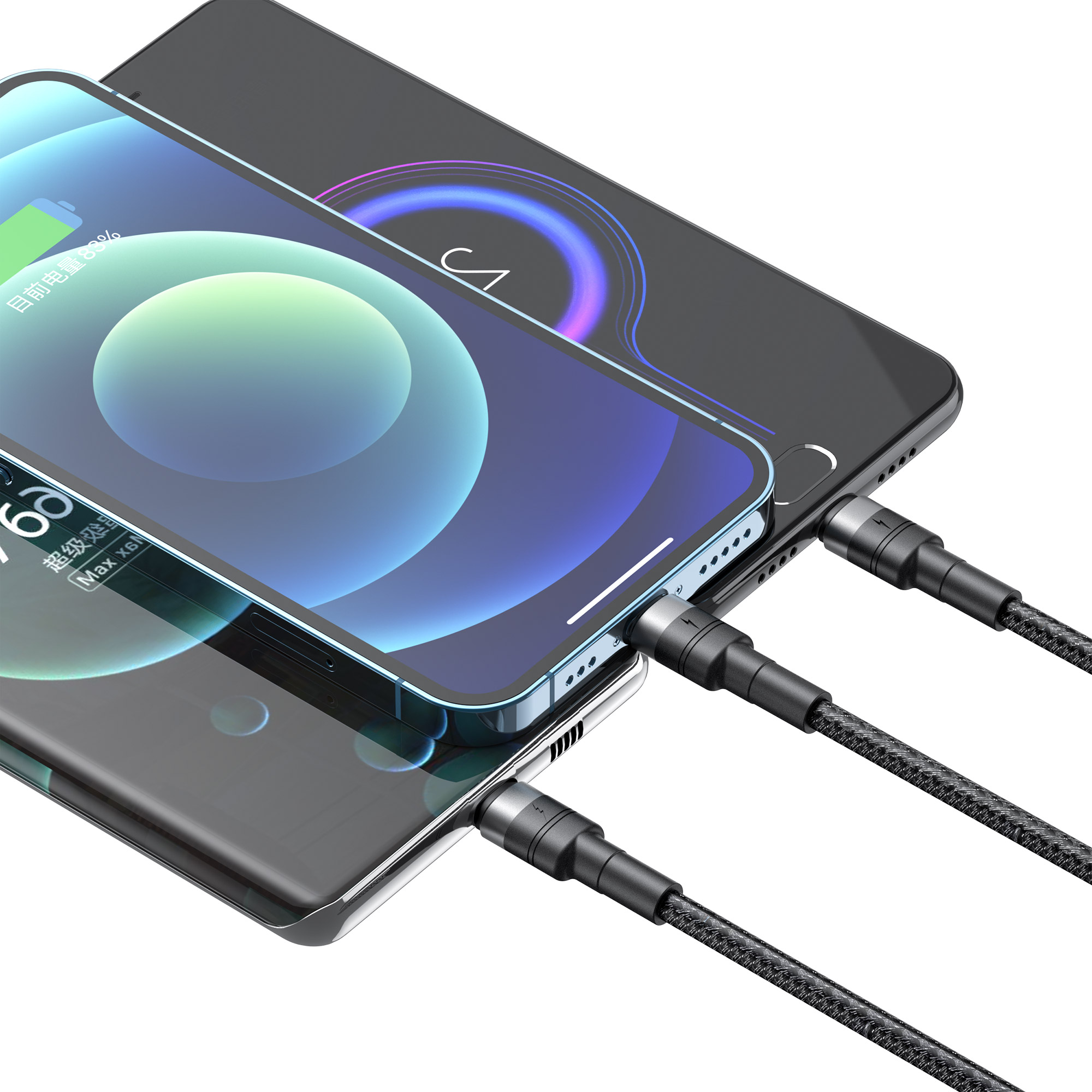 XO kabel NB-Q191 3w1 USB - Lightning + USB-C + microUSB 1,2 m 40W czarny / 4