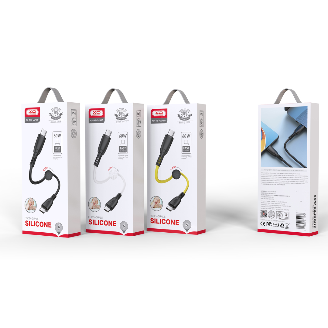 XO kabel NB-Q248B PD USB-C - USB-C 0,25m 60W ��ty / 2