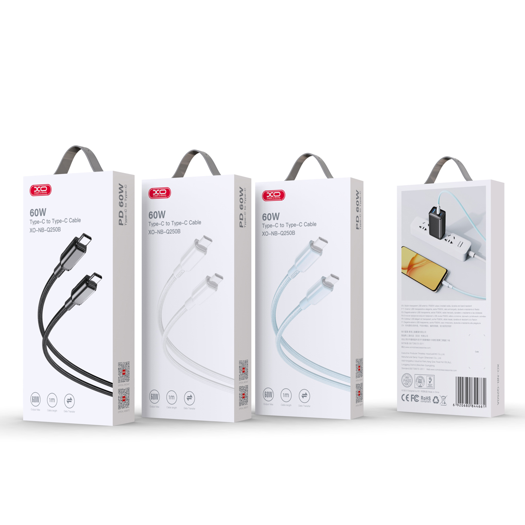 XO kabel NB-Q250B PD USB-C - USB-C 0,35m 60W bia�y / 3
