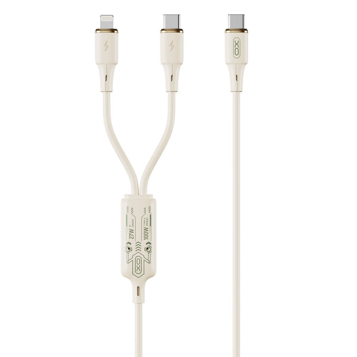 XO kabel NB-Q262 2w1 PD USB-C - Lightning + USB-C 1,2m beowy 60W