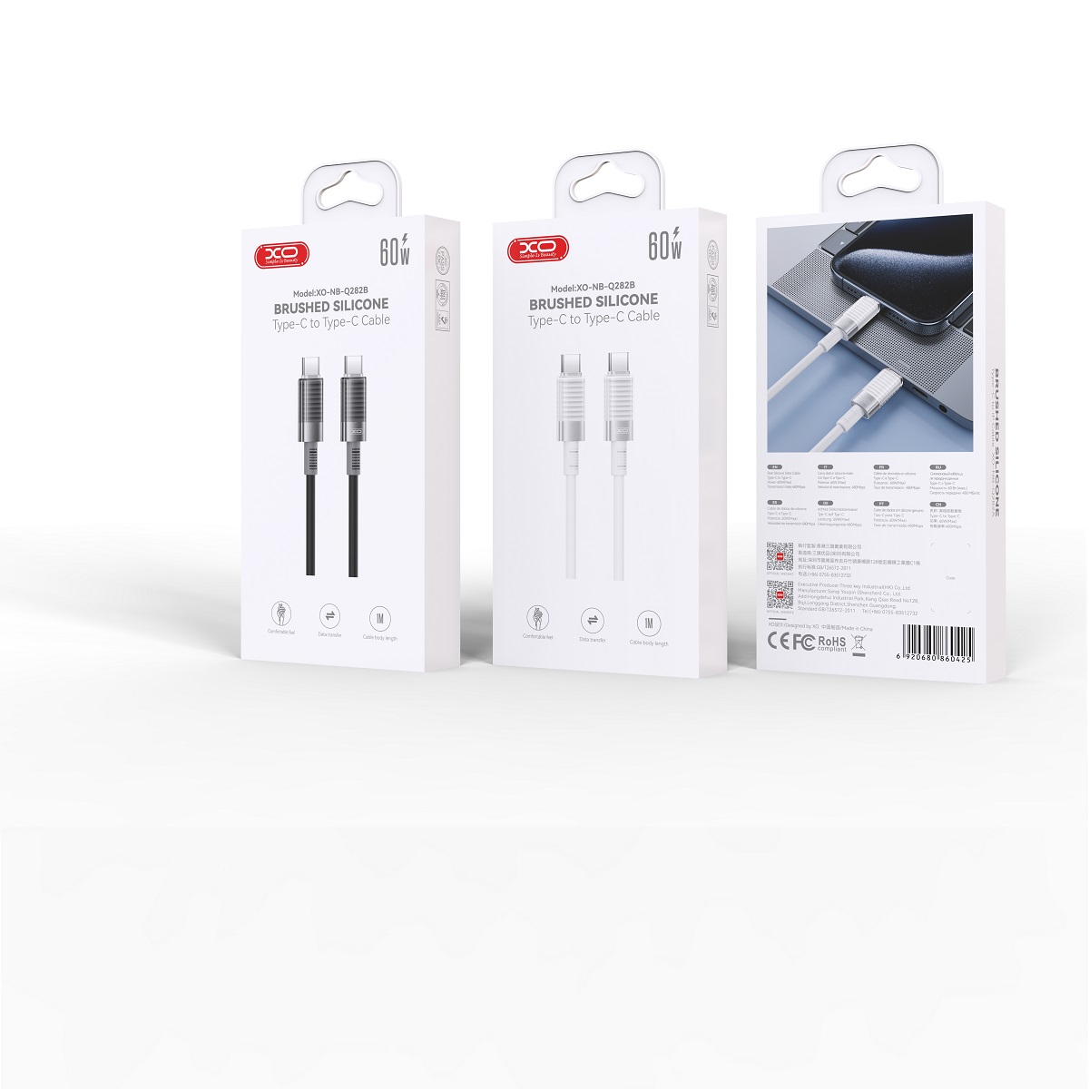 XO kabel NB-Q282B PD USB-C - USB-C 1,0m 60W bia�y / 2