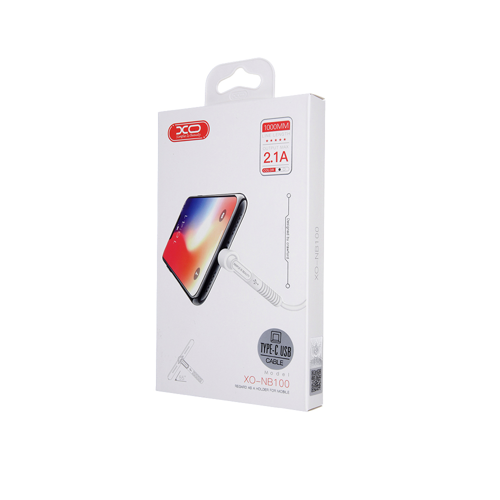 XO Kabel NB100 typ-C bia�y 2,1A 0,8m / 2