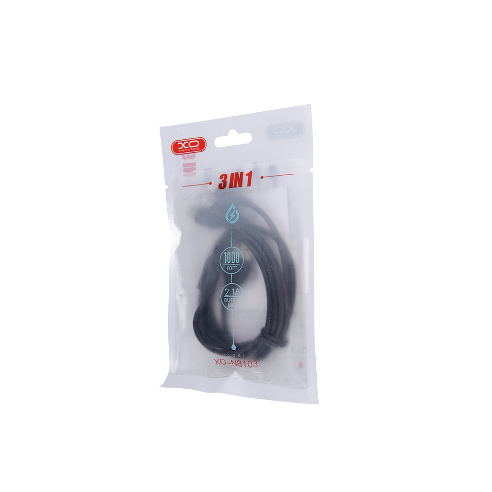 XO Kabel NB103 3w1 (8-pin/micro/typ-C) czarny 2,1A 1m / 4