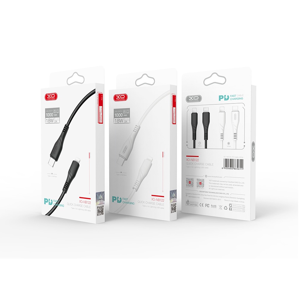 XO Kabel NB122 8-pin/typ-C PD bia�y 18W 1m / 2