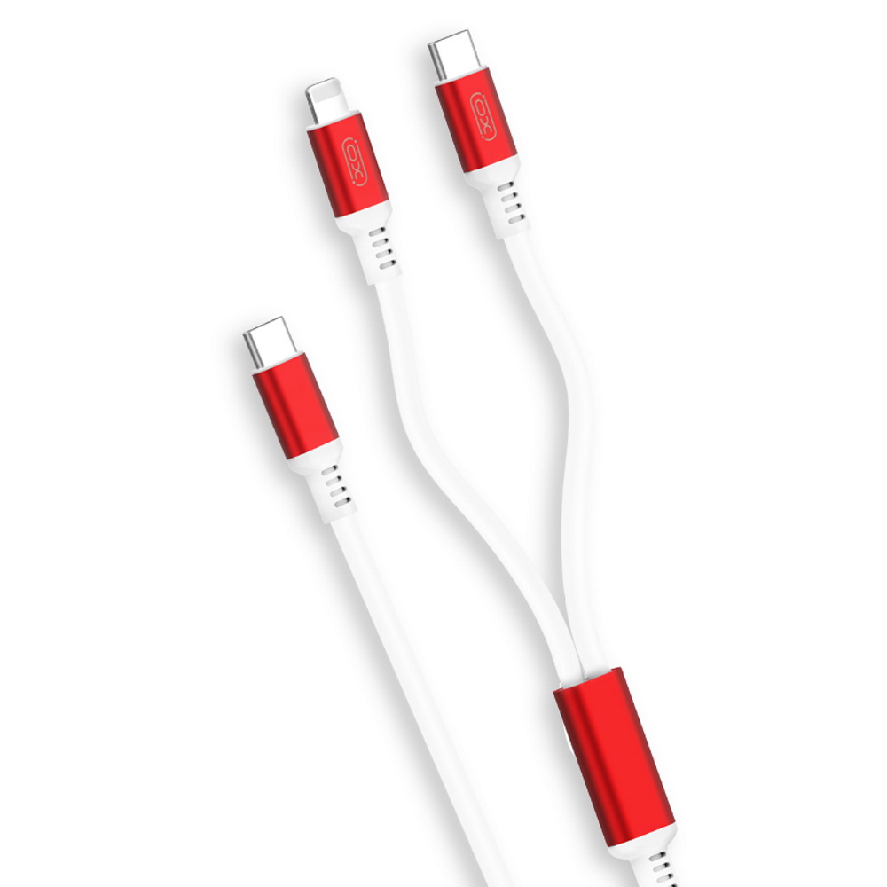 XO kabel NB136 2w1 USB-C - Lightning + USB-C 1,0 m 2,4A bia�o-czerwony