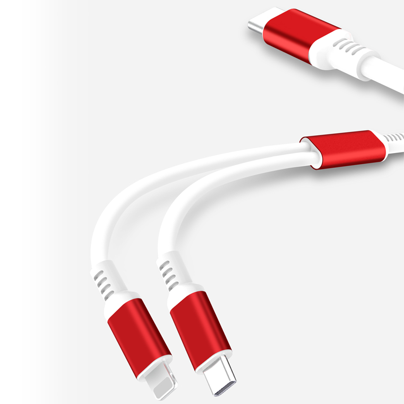 XO kabel NB136 2w1 USB-C - Lightning + USB-C 1,0 m 2,4A bia�o-czerwony / 3
